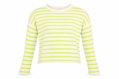 Emoi Womens White Striped Ramie Basic T-Shirt Size 10 Round Neck