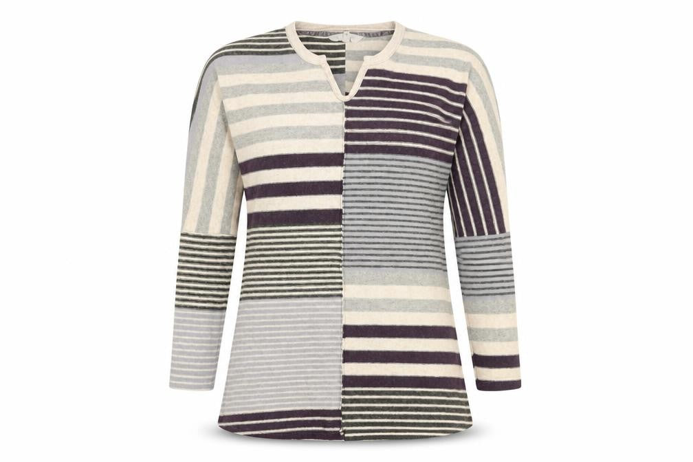 Brantree Womens Blue Striped Cotton Basic T-Shirt Size XS V-Neck