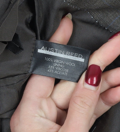 Close-up detail of Austin Reed Brown Wool Blazer 44L Check Pattern