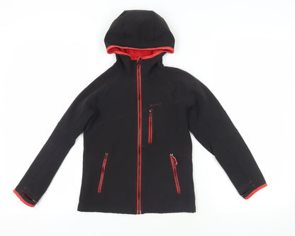 Additional front view of Oxylane girls’' black soft shell jacket, size 8, hooded