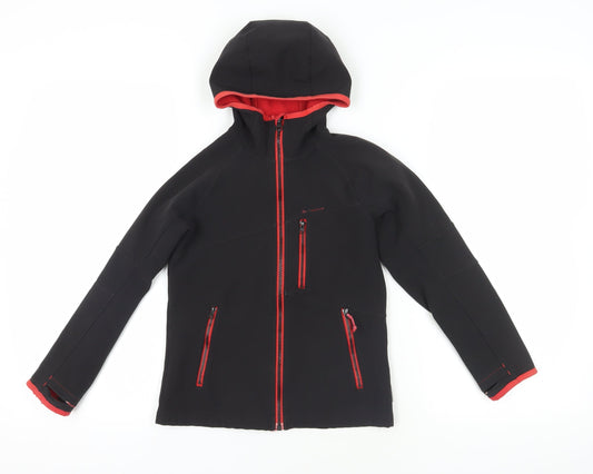 Oxylane Girls' Black Soft Shell Jacket, Size 8, Hooded