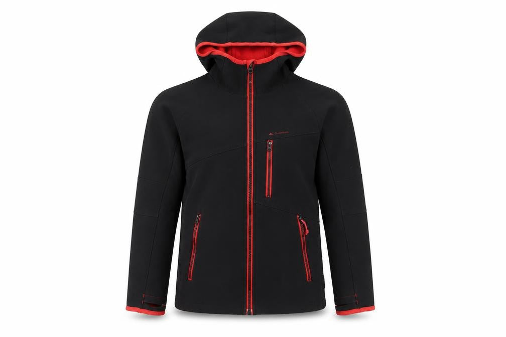 Oxylane Girls' Black Soft Shell Jacket, Size 8, Hooded