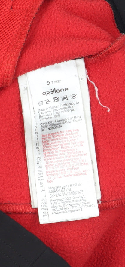 Close-up detail of Oxylane girls’' black soft shell jacket, size 8, hooded