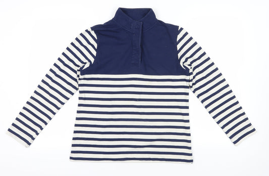 Cotton Traders Navy & White Striped Henley Sweatshirt Size 12