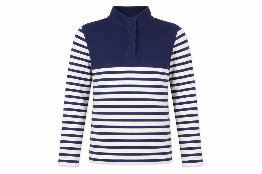 Cotton Traders Navy & White Striped Henley Sweatshirt Size 12