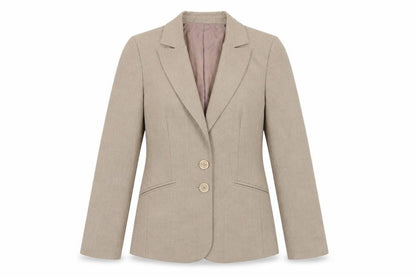 Front view of Oasis Beige Suit Jacket, size 10, Single-Breasted