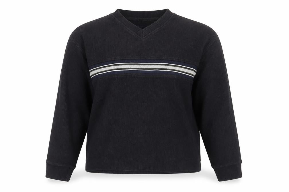 Petroleum Black V-Neck Striped Sweatshirt, Size L