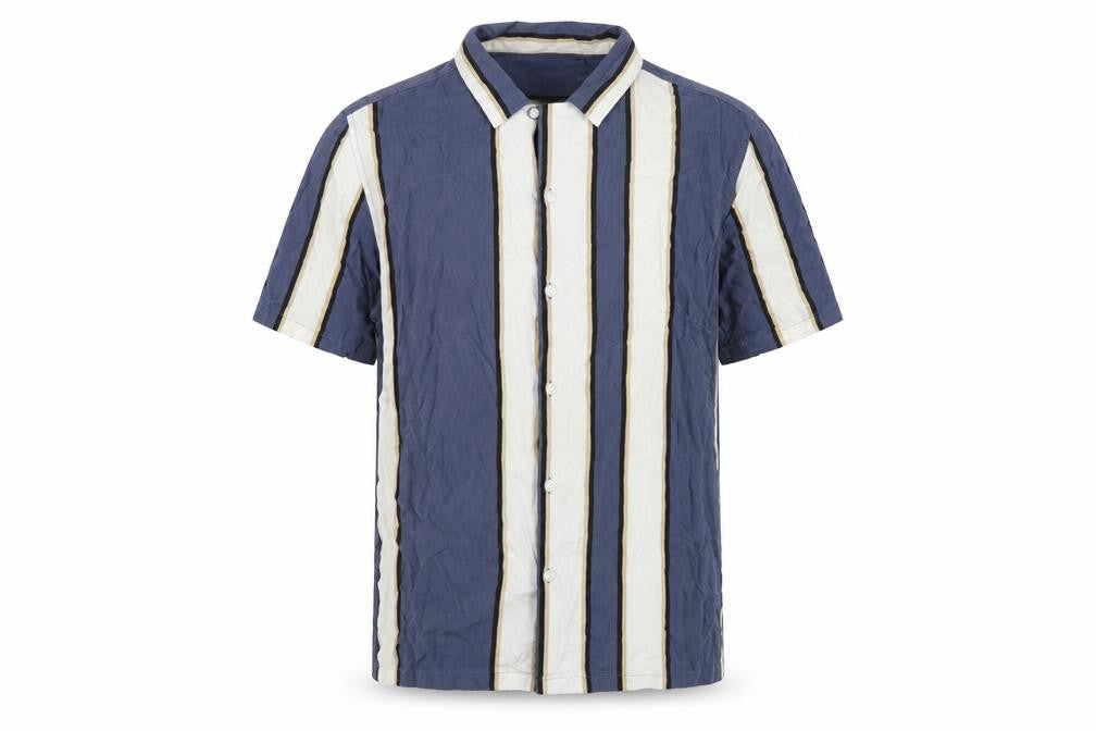 Topman Mens Blue Striped Viscose Button-Up Size M Collared Button