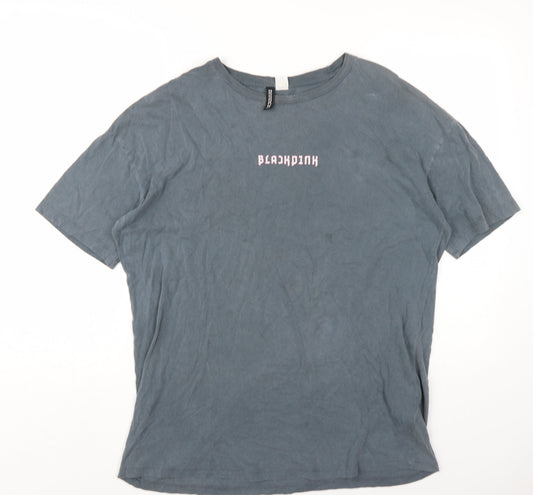 Blackpink Womens Grey Cotton Basic T-Shirt Size S Round Neck
