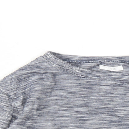 Close-up detail of Next girls’ blue cotton basic t-shirt, size 7, years round neck pullover