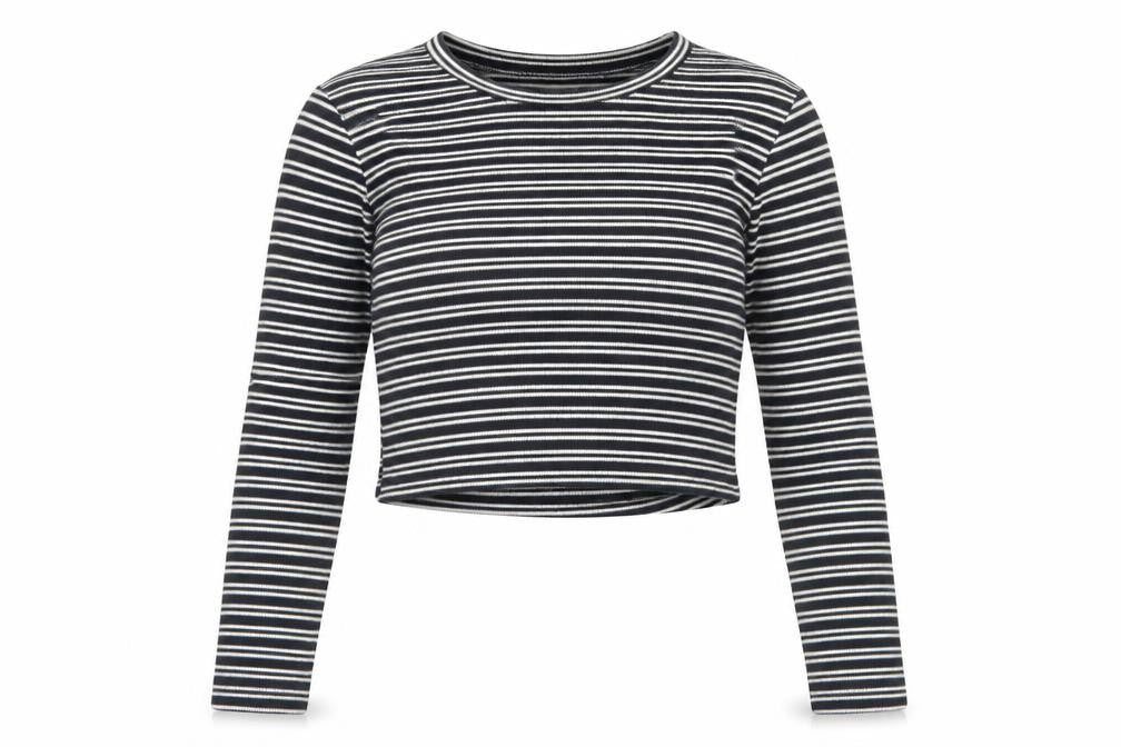 Zara Womens Black Striped Cotton Cropped T-Shirt Size S Round Neck
