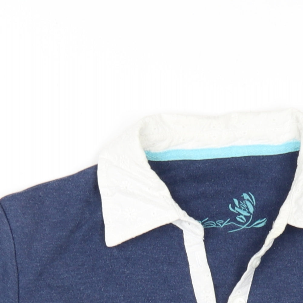 DASH Womens Blue Cotton Basic Blouse Size 10 Collared