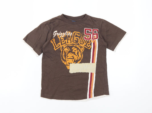 Adams Boys Brown Cotton Basic T-Shirt Size 5 Years Round Neck Pullover