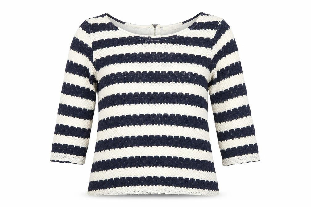 Oasis Womens Blue Round Neck Striped Acrylic Pullover Jumper Size M