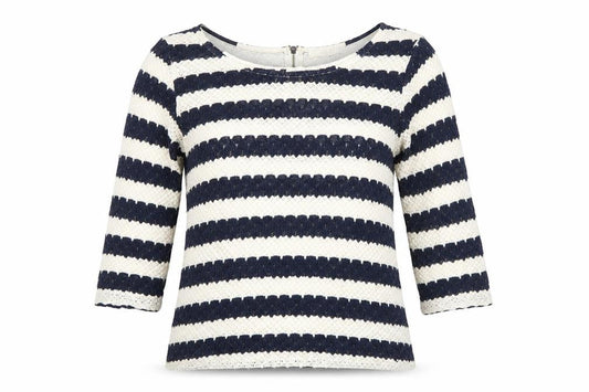 Oasis Womens Blue Round Neck Striped Acrylic Pullover Jumper Size M