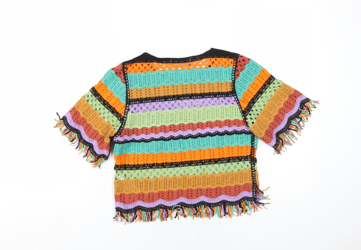 Angeleye Womens Multicoloured Round Neck Striped Cotton Pullover Jumper One Size