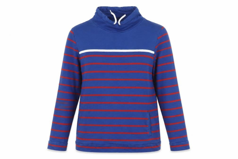 Equestrian Womens Blue Striped Cotton Pullover Sweatshirt Size 14 Pullover