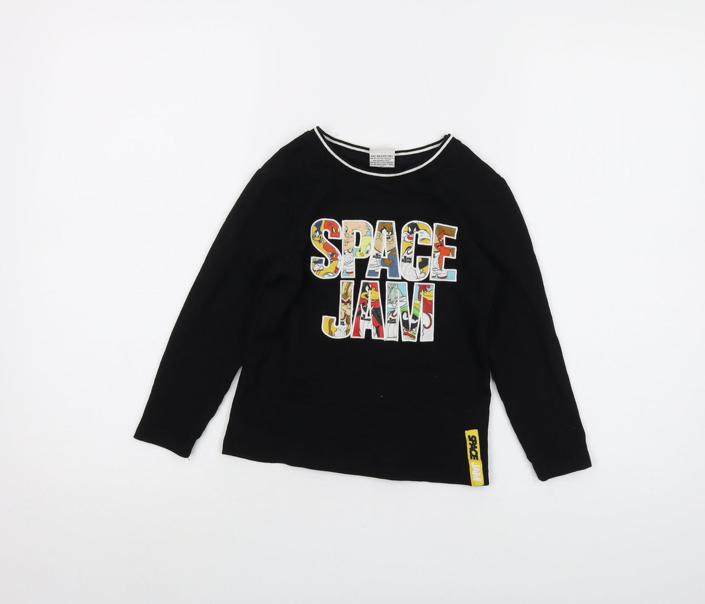 Space Jam Boys Black Cotton Basic T-Shirt Size 4-5 Years Crew Neck Pullover - Tune Squad