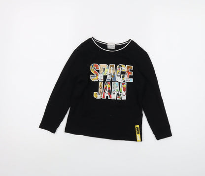 Space Jam Boys Black Cotton Basic T-Shirt Size 4-5 Years Crew Neck Pullover - Tune Squad