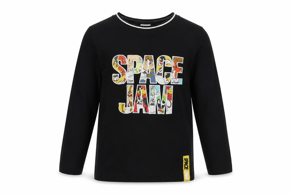 Space Jam Boys Black Cotton Basic T-Shirt Size 4-5 Years Crew Neck Pullover - Tune Squad