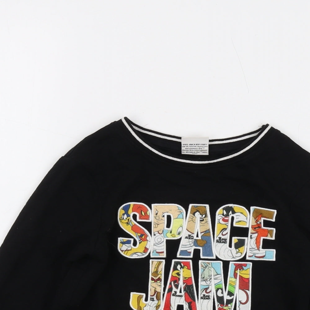 Space Jam Boys Black Cotton Basic T-Shirt Size 4-5 Years Crew Neck Pullover - Tune Squad