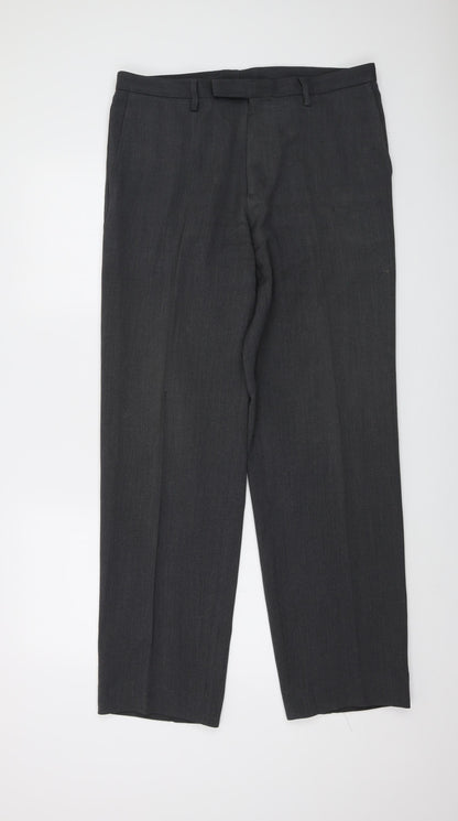 BOSS Mens Green Polyester Trousers Size 34 in L32 in Regular Button