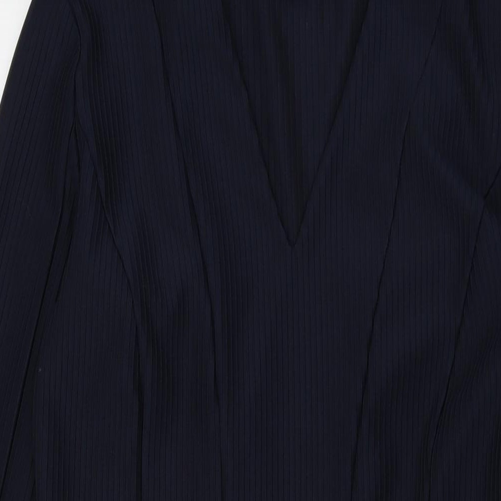 YAS Womens Blue Polyester Bodycon Size L V-Neck Zip