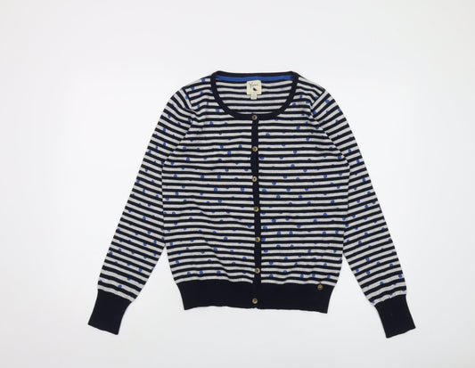 Yumi Womens Blue Round Neck Striped Polyester Cardigan Jumper Size 12