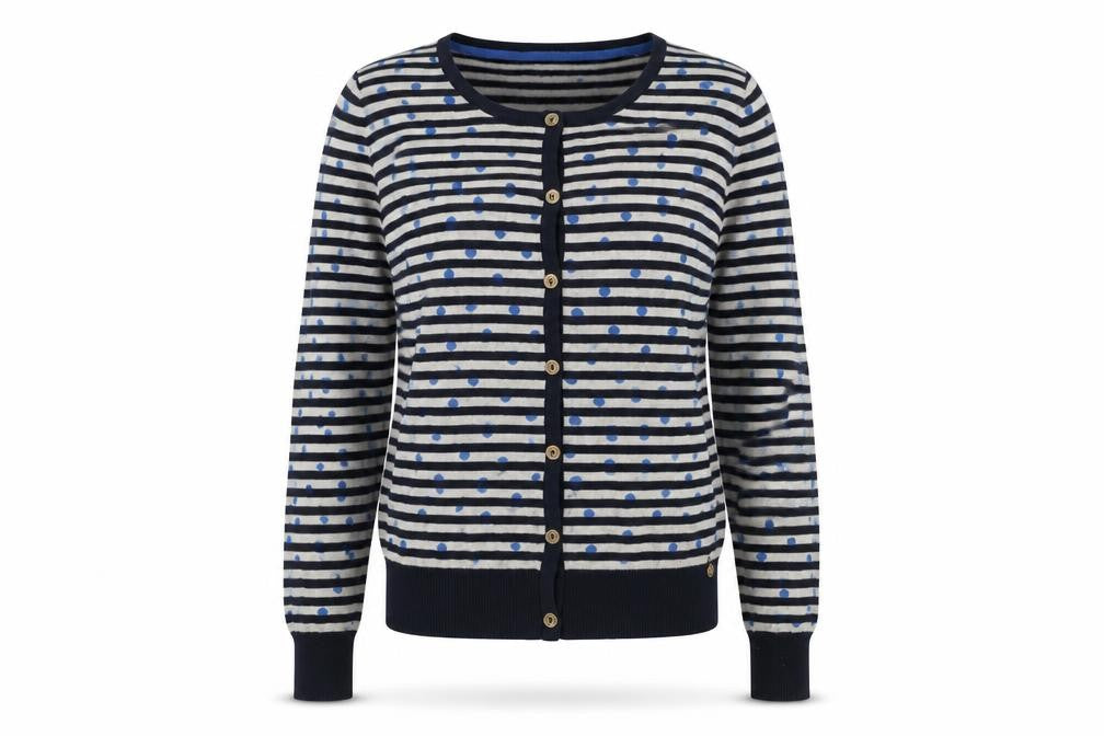 Yumi Womens Blue Round Neck Striped Polyester Cardigan Jumper Size 12