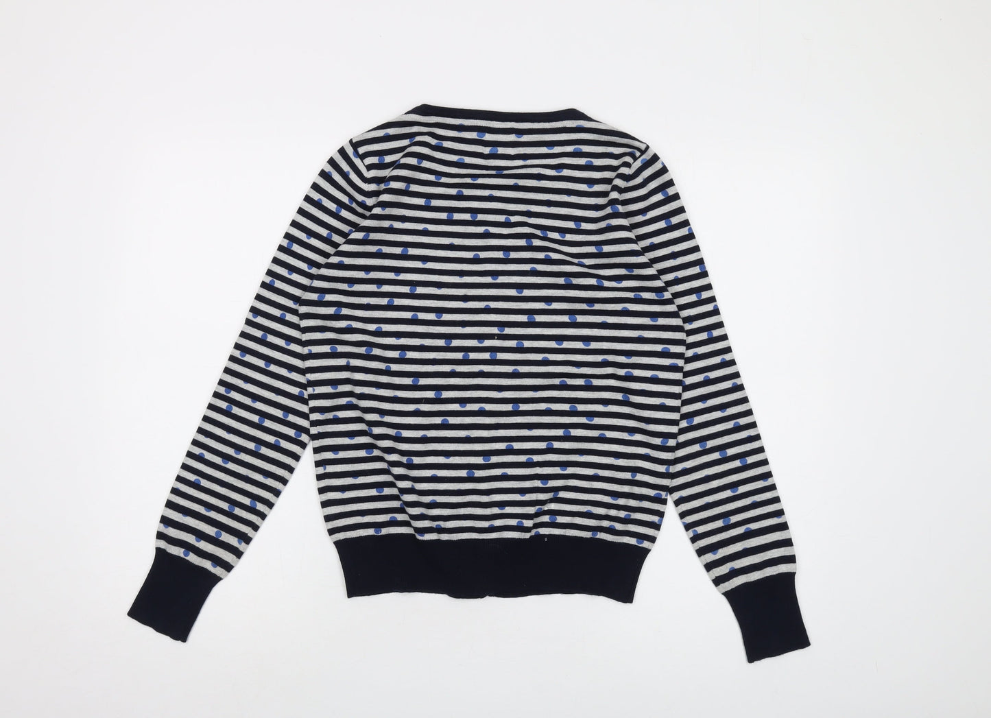 Yumi Womens Blue Round Neck Striped Polyester Cardigan Jumper Size 12