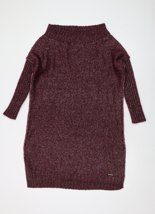 s.Moris Womens Red Square Neck Acrylic Tunic Jumper One Size