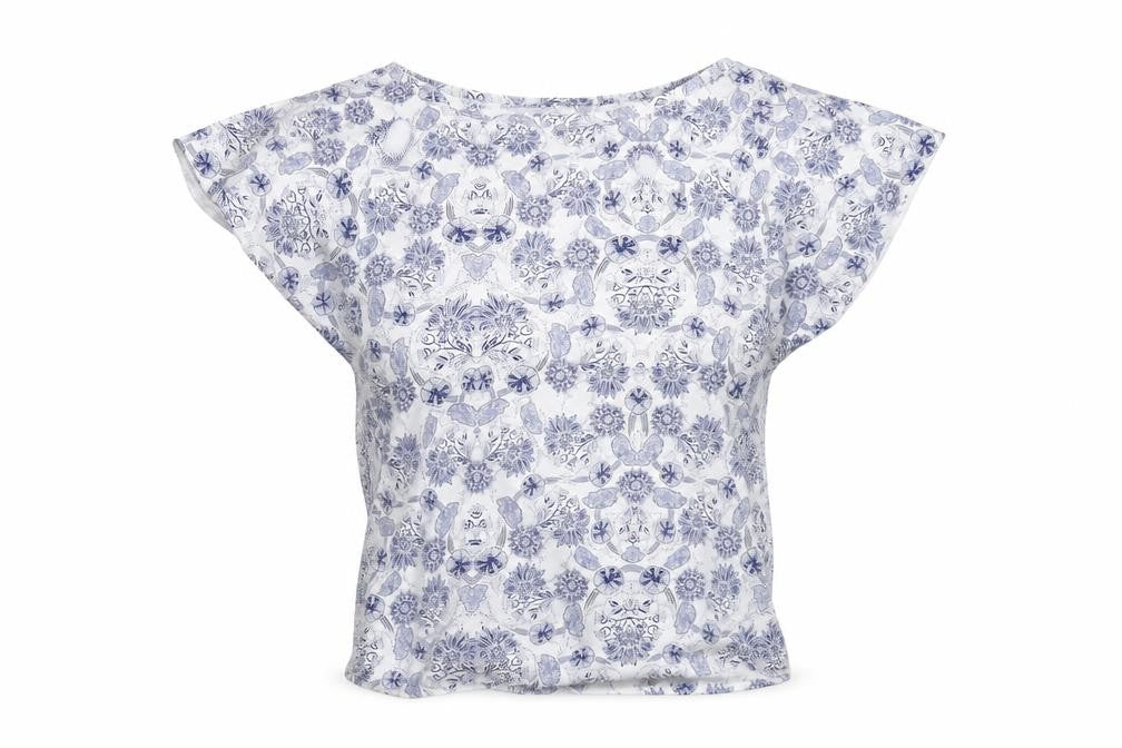 Gap Womens Blue Geometric Cotton Basic T-Shirt Size XS Round Neck