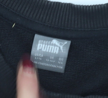 Brand and care label for Puma boys’ black logo sweatshirt 13-14 years