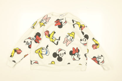 Preloved Disney Womens White Geometric Cotton Pullover Sweatshirt Size M Pullover - Mickey Mouse & Friends - Front