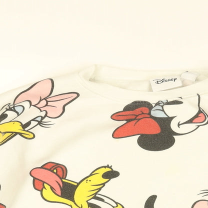 Preloved Disney Womens White Geometric Cotton Pullover Sweatshirt Size M Pullover - Mickey Mouse & Friends - Detail