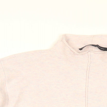 Close-up detail of French Connection women’s pink high neck acrylic jumper, size L