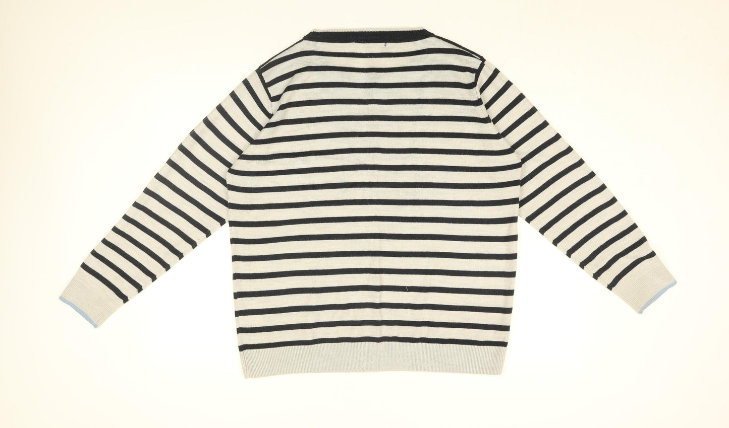 Isle Womens Grey Round Neck Striped Acrylic Pullover Jumper Size 18 - Floral Print