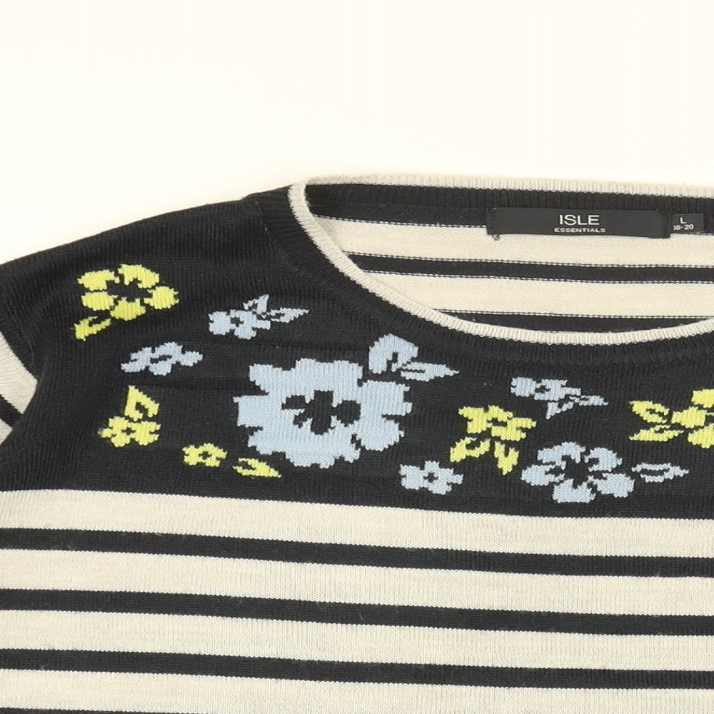 Isle Womens Grey Round Neck Striped Acrylic Pullover Jumper Size 18 - Floral Print