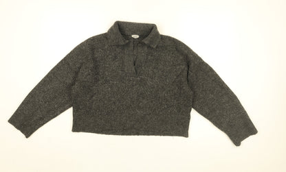 Pimkie Womens Grey Collared Acrylic Pullover Jumper Size S