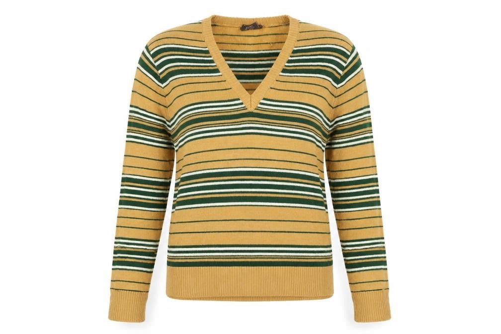 Fay's Womens Beige V-Neck Striped Acrylic Pullover Jumper Size L