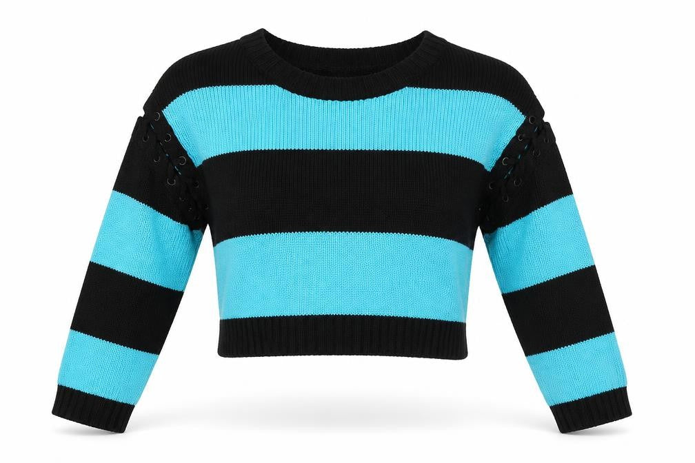 Heartless Womens Blue Round Neck Striped Cotton Pullover Jumper Size L