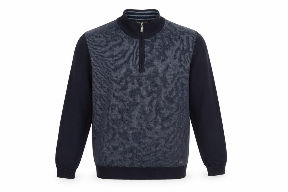 Colin Montgomerie Mens Blue High Neck Cotton Pullover Jumper Size L Long Sleeve