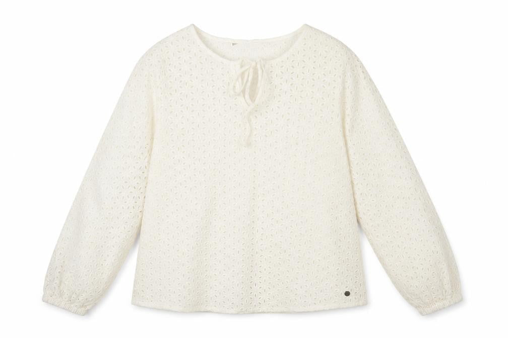 NUMPH Womens White Floral Cotton Basic Blouse Size 8 Round Neck