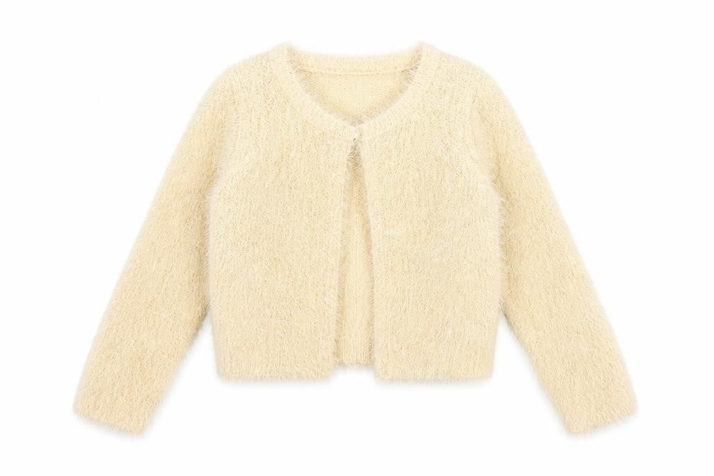 Monsoon Girls Beige Round Neck Nylon Cardigan Jumper Size 7-8 Years Button