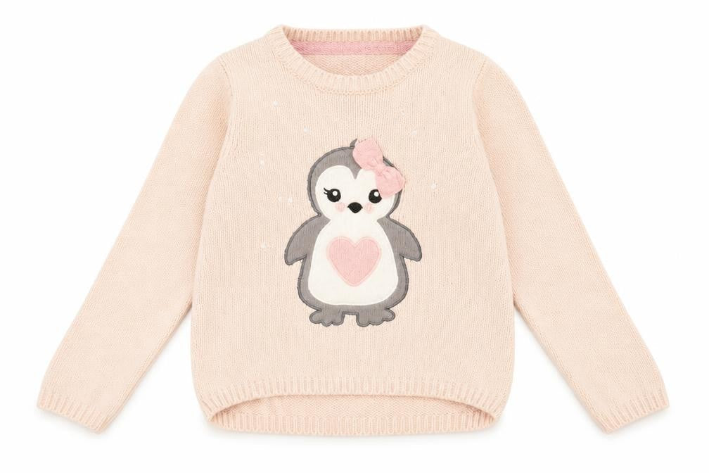 Miss Mona Mouse Girls Pink Round Neck Cotton Pullover Jumper Size 3 Years Pullover - Penguin