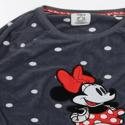 Preloved Disney Womens Grey Polka Dot Polyester Basic T-Shirt Size S Crew Neck - Minnie Mouse - Detail
