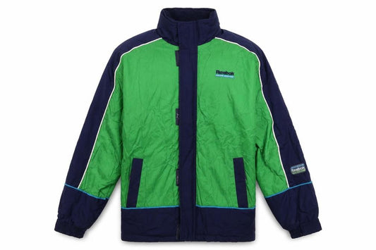 Front view of Reebok boys’ green jacket, size 14-15, years zip - vintage