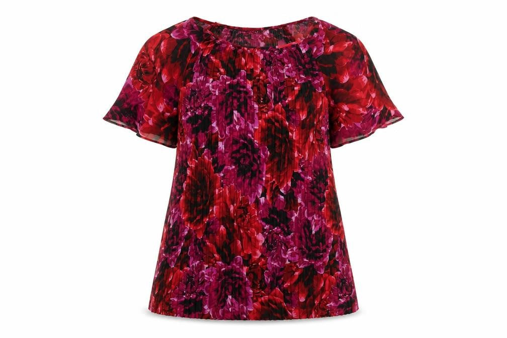 David Emanuel Womens Pink Floral Polyester Basic Blouse Size 12 Round Neck