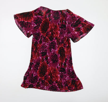 David Emanuel Womens Pink Floral Polyester Basic Blouse Size 12 Round Neck