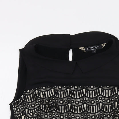 Close-up detail of Principles women’s black polyester basic tank, size UK 8, collared